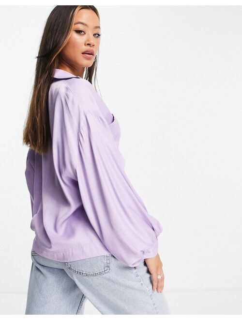 Topshop satin pocket smart shirt in lilac