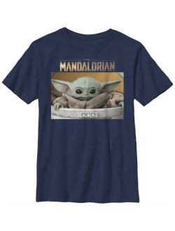 Star Wars The Mandalorian Big Boys The Child Big Eyes Portrait Logo Short Sleeve T-shirt