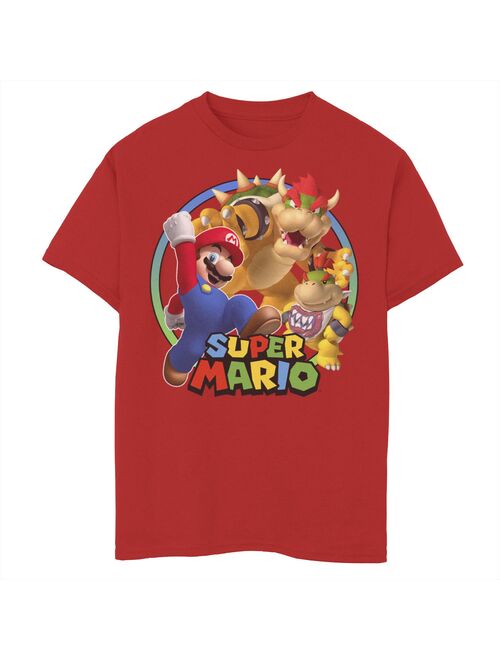 Boys 8-20 Super Mario Bowsers & Mario Circle Portrait Graphic Tee