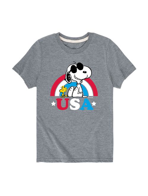 Boy 8-20 Peanuts Snoopy "USA" Rainbow Graphic Tee