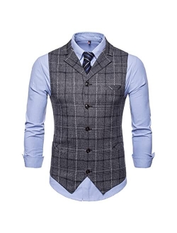 Generic Suit Vest for Men, Formal Slim Fit Plaid 5 Buttons Business Waistcoat V-Neck Casual Vest for Suit Tuxedo2 Color to Choose (Color : Coffee, Size : Large)