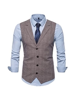 Generic Suit Vest, Slim Fit Plaid V Neck Lapel Waistcoat with 5 Buttons Fashion Casual Vest Tank Top for Jacket Tuxedo (Color : Gray, Size : Medium)