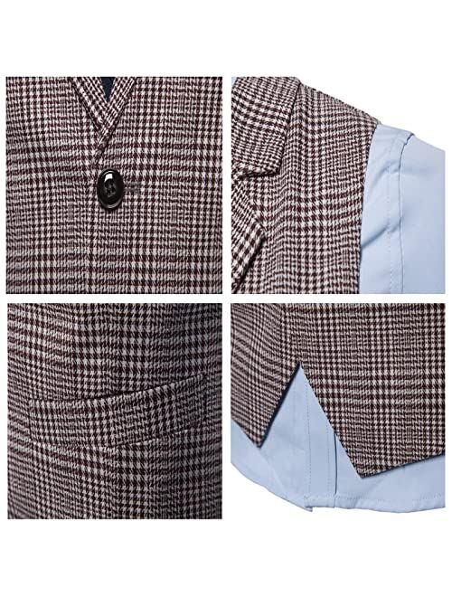 Generic Suit Vest, Slim Fit Plaid V Neck Lapel Waistcoat with 5 Buttons Fashion Casual Vest Tank Top for Jacket Tuxedo (Color : Gray, Size : Medium)