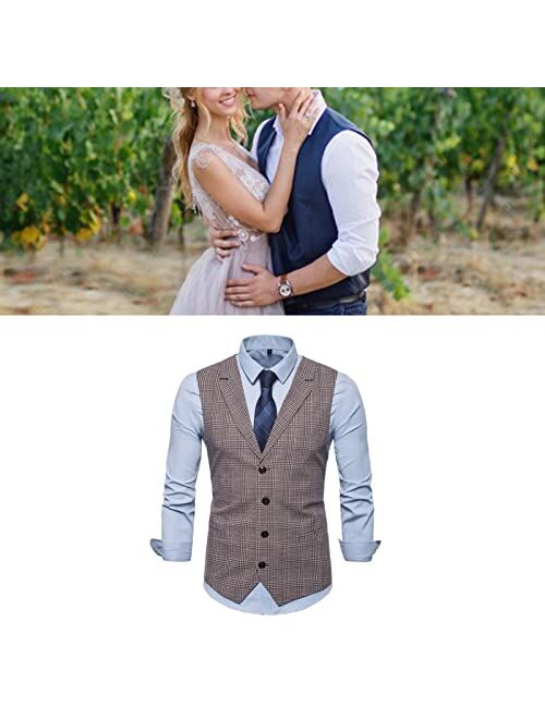 Generic Suit Vest, Slim Fit Plaid V Neck Lapel Waistcoat with 5 Buttons Fashion Casual Vest Tank Top for Jacket Tuxedo (Color : Gray, Size : Medium)