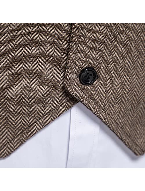 QUNPIU Mens Herringbone Tweed Suit Vest Vintage Slim Fit Notch Lapel Waistcoat Daily Business Wedding Tuxedo Blazer Vests