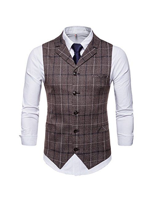 COTTORY Men's 5 Button Notch Lapel Slim Fit Waistcoat Dress Suit Vest