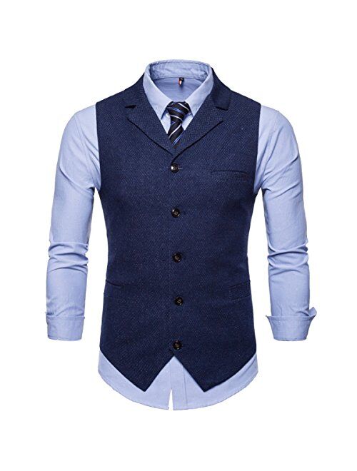 COTTORY Men's 5 Button Notch Lapel Slim Fit Waistcoat Dress Suit Vest