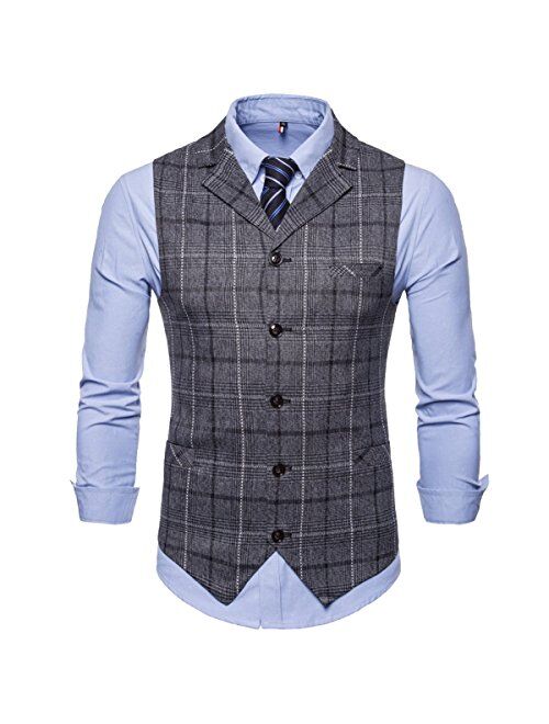 COTTORY Men's 5 Button Notch Lapel Slim Fit Waistcoat Dress Suit Vest