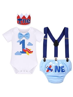 Fymnsi Fishing 1st Birthday Outfit for Baby Boys Bowtie Romper + Shorts + Suspenders + Hat Cake Smash Photo Shoot Clothes Set