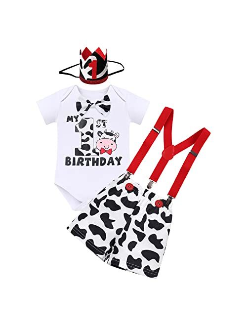 Fymnsi Baby Boy Melon 1st Birthday Cake Smash Outfit Bowtie Romper Adjustable Watermelon Shorts Party Photo Shoot Clothes Set