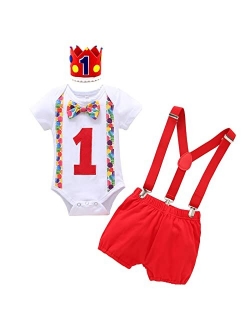 1st Birthday Outfit For Boys Space Romper Suspenders Pants Gentleman First Birthday Cake Smash Photoshoot Clothes