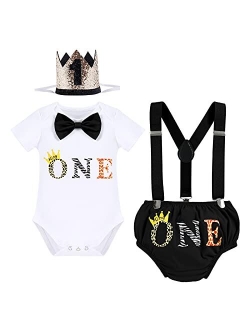 ODASDO Baby Boy Jungle Safari Theme 1st 2nd Birthday Cake Smash Outfit Romper T-shirt Shorts Suspenders Headband Set