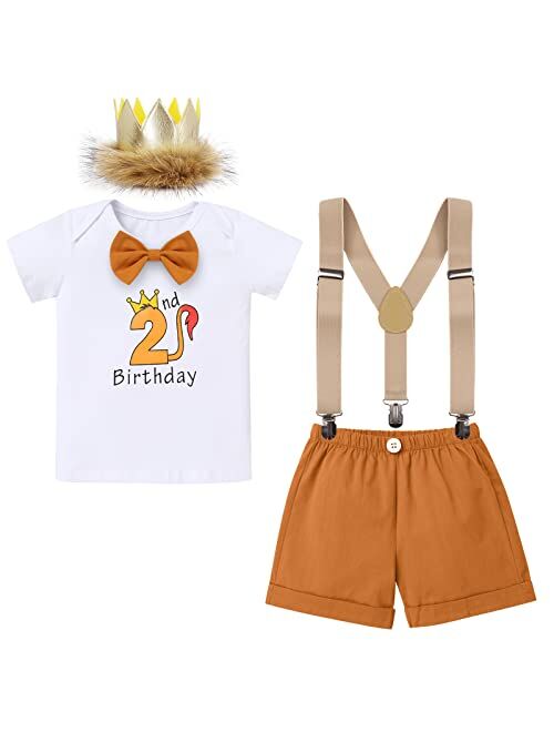 ODASDO Baby Boy Jungle Safari Theme 1st 2nd Birthday Cake Smash Outfit Romper T-shirt Shorts Suspenders Headband Set