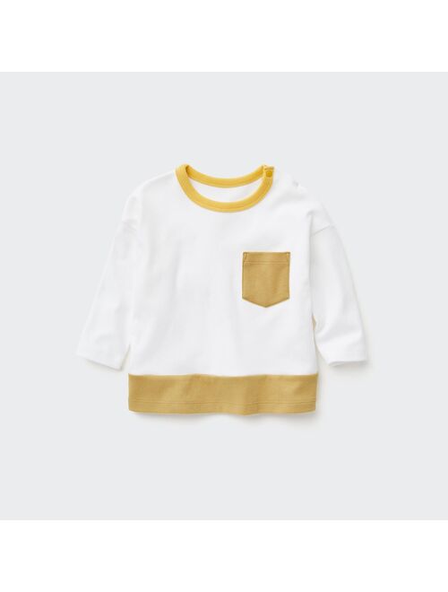 Uniqlo Brushed Cotton Crew Neck Color Block Long-Sleeve T-Shirt