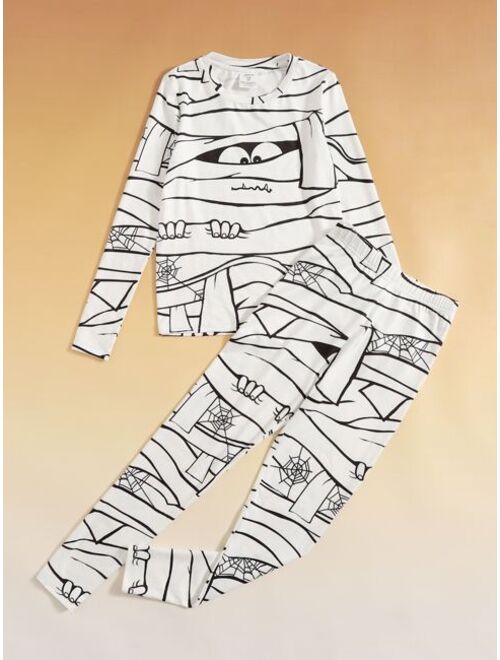 SHEIN Boys Spider Web & Figure Graphic PJ Set