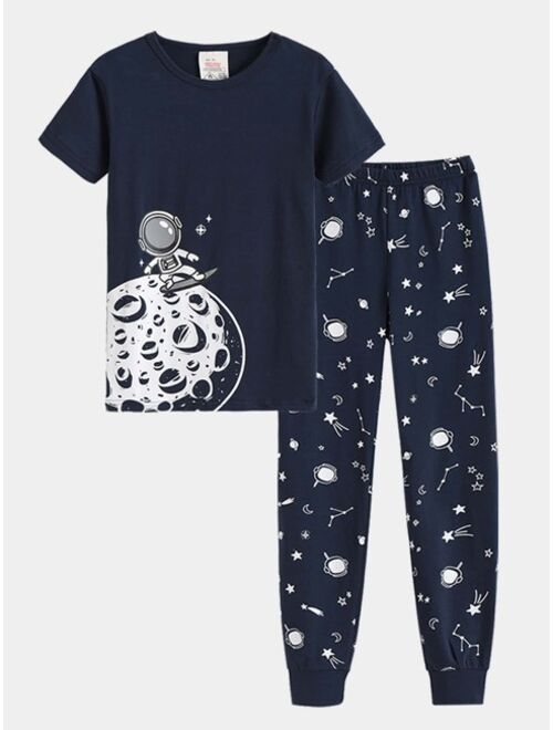 Shein Boys Astronaut & Star Print Snug Fit PJ Set