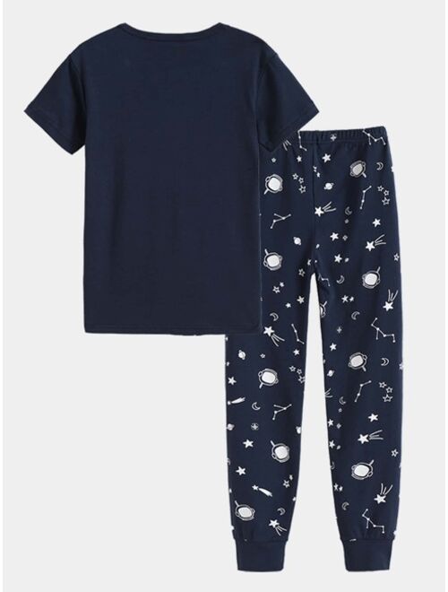 Shein Boys Astronaut & Star Print Snug Fit PJ Set