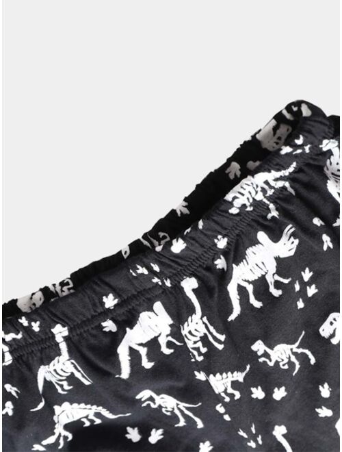 Shein Boys Dinosaur Skeleton Print Snug Fit PJ Set