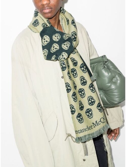 Alexander McQueen skull-print fringed-edge scarf