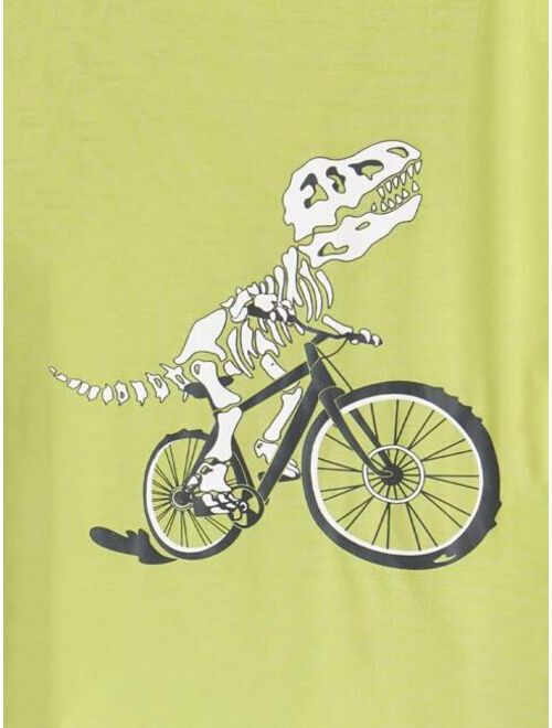 Shein Boys Bike & Dinosaur Skeleton Print Snug Fit PJ Set