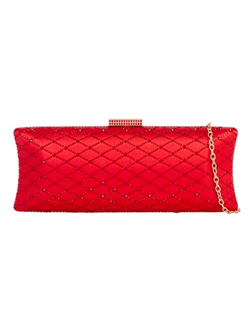 Girly Handbags Womens Satin Beaded Hard Case Clutch Bag