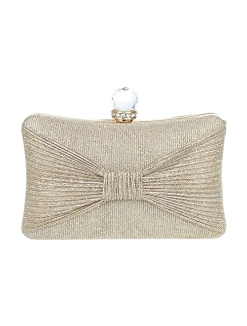 Girly Handbags Womens Glitter Bow Big Crystal Compact Clutch Bag