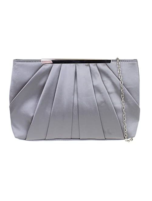 Girly Handbags Womens Satin Pleated Top Frame Clutch Bag