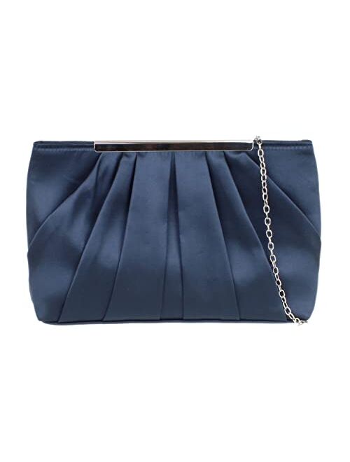 Girly Handbags Womens Satin Pleated Top Frame Clutch Bag