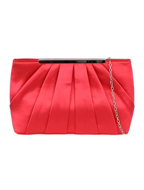 Girly Handbags Womens Satin Pleated Top Frame Clutch Bag