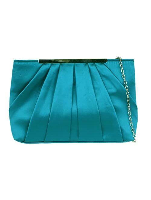 Girly Handbags Womens Satin Pleated Top Frame Clutch Bag