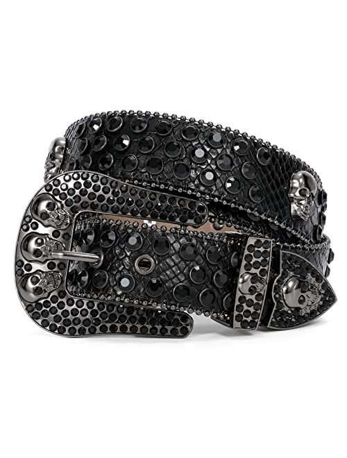 JASGOOD Rhinestone Studded Western Leather Belt for Cowgirl Cowboy Vintage Bling Belt for Pants Dress