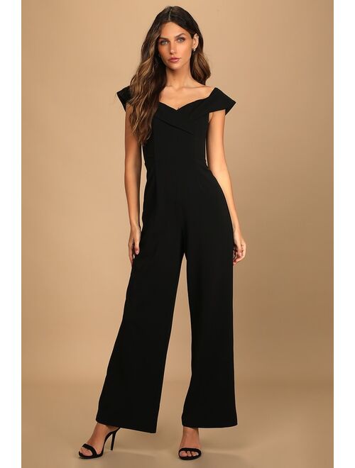 Lulus Love Me Tomorrow Black Off-the-Shoulder Wide-Leg Jumpsuit