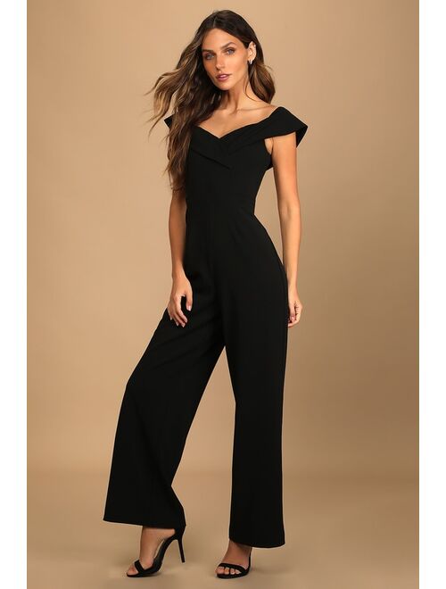 Lulus Love Me Tomorrow Black Off-the-Shoulder Wide-Leg Jumpsuit