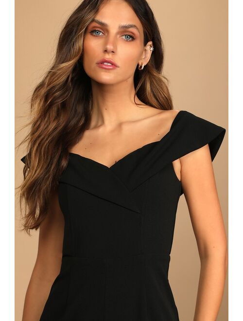 Lulus Love Me Tomorrow Black Off-the-Shoulder Wide-Leg Jumpsuit