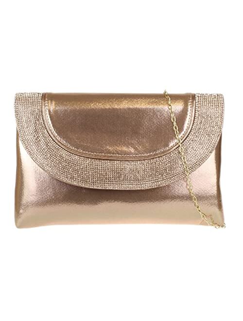 Girly Handbags Womens Glitter Flat Diamante Clutch Bag