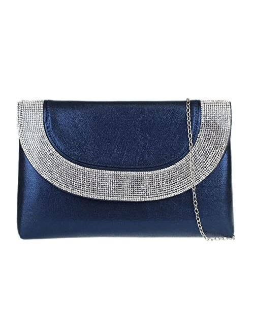 Girly Handbags Womens Glitter Flat Diamante Clutch Bag