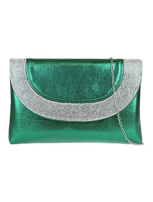 Girly Handbags Womens Glitter Flat Diamante Clutch Bag