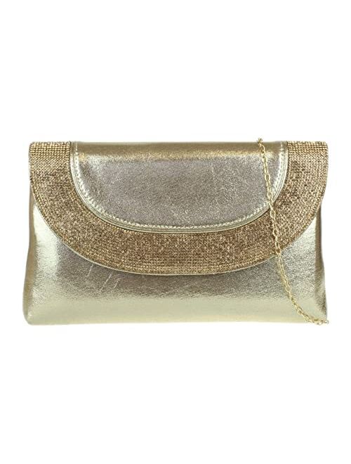 Girly Handbags Womens Glitter Flat Diamante Clutch Bag