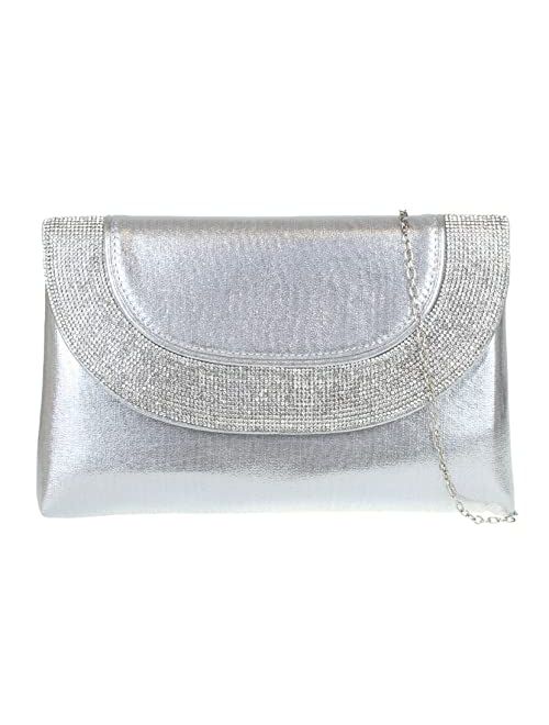 Girly Handbags Womens Glitter Flat Diamante Clutch Bag