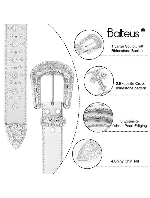 Balteus Women Men Rhinestone Belt,Fashion Western Cowgirl Cowboy Bling Studded Design Leather Belt Diamond Belt for Jeans