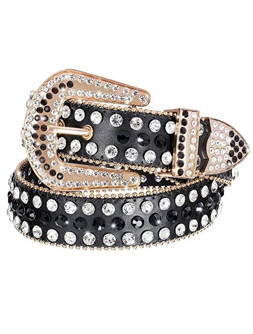 Balteus Women Men Rhinestone Belt,Fashion Western Cowgirl Cowboy Bling Studded Design Leather Belt Diamond Belt for Jeans