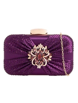 Girly Handbags Womens Satin Brooch Gemstones Compact Clutch Bag