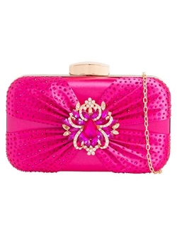 Girly Handbags Womens Satin Brooch Gemstones Compact Clutch Bag