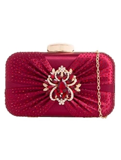 Girly Handbags Womens Satin Brooch Gemstones Compact Clutch Bag