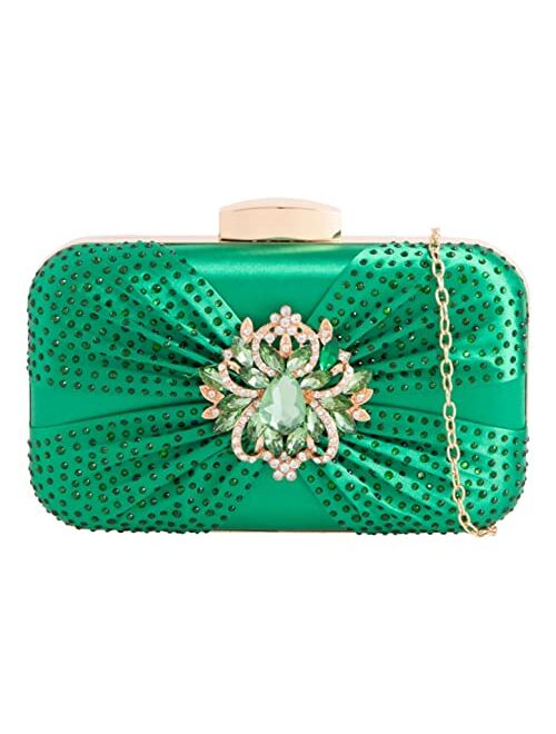 Girly Handbags Womens Satin Brooch Gemstones Compact Clutch Bag