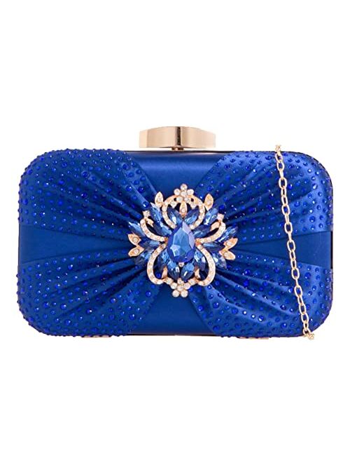 Girly Handbags Womens Satin Brooch Gemstones Compact Clutch Bag