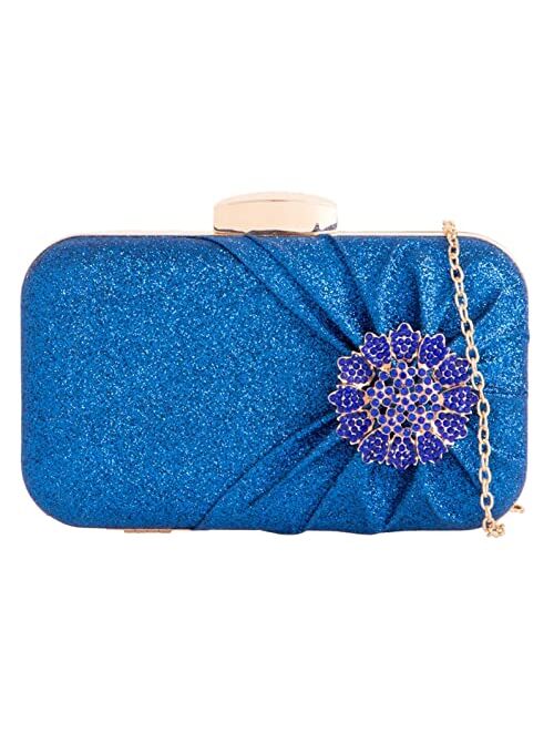 Girly Handbags Womens Glitter Brooch Hard Compact Clutch Bag