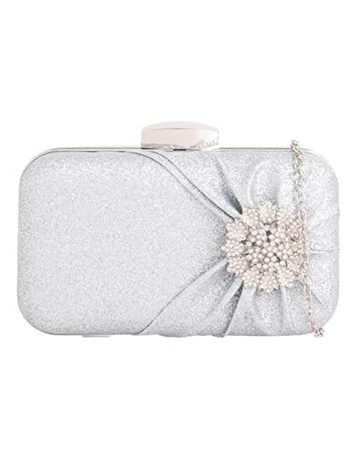 Girly Handbags Womens Glitter Brooch Hard Compact Clutch Bag