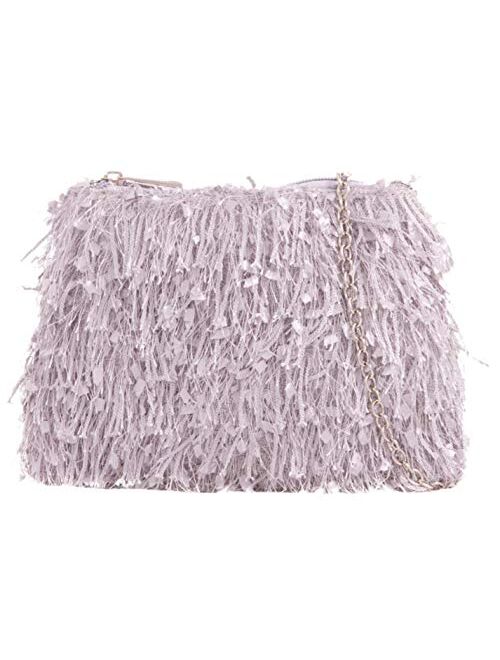 Girly Handbags Womens Fringe Textile Clutch Bag