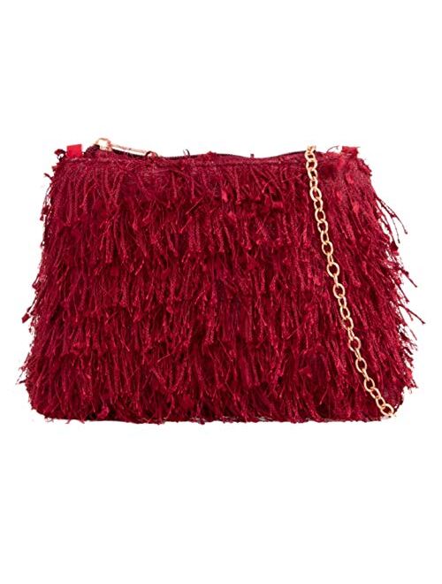 Girly Handbags Womens Fringe Textile Clutch Bag